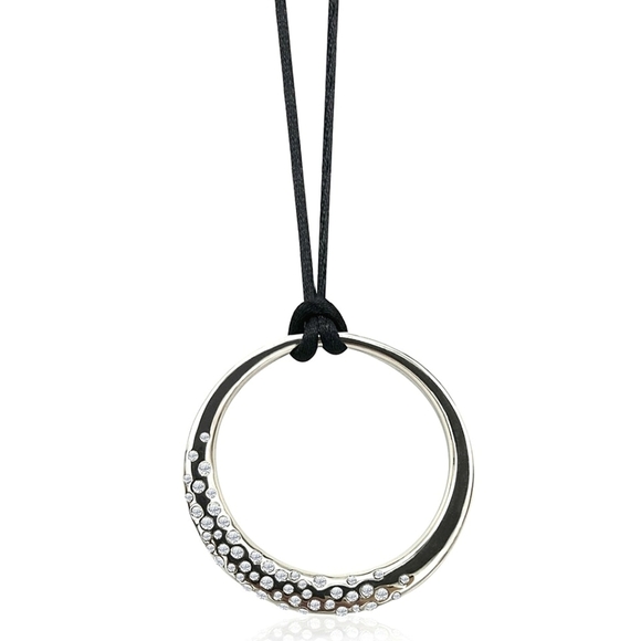 Swarovski Jewelry - Y2K Vintage Swarovski Crystal Pavé Circle Ambiance Pendant Necklace 30” Silver